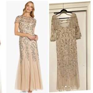 Adrianna Papell Beige Embroidered Wedding Dress